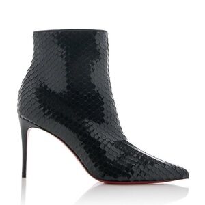 NIB Louboutin So Kate 85 mm Black Croc Patent Ankle Boots